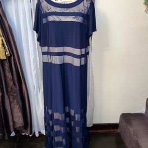 r & m richards woman blue netting long dress Sz 3 X Ball Gown worn once